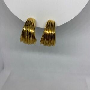 St. John Gold Ribbed Half-Hoop Earrings